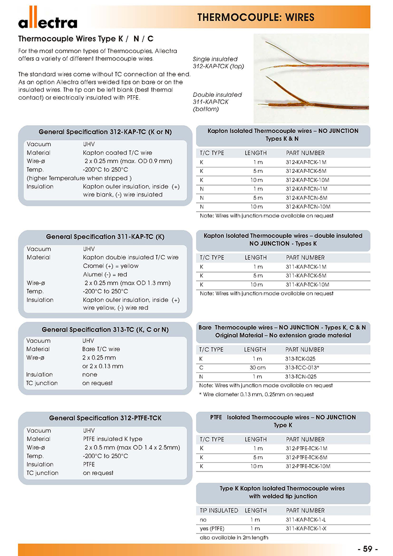 Allectra K型C型N型熱電偶用線纜