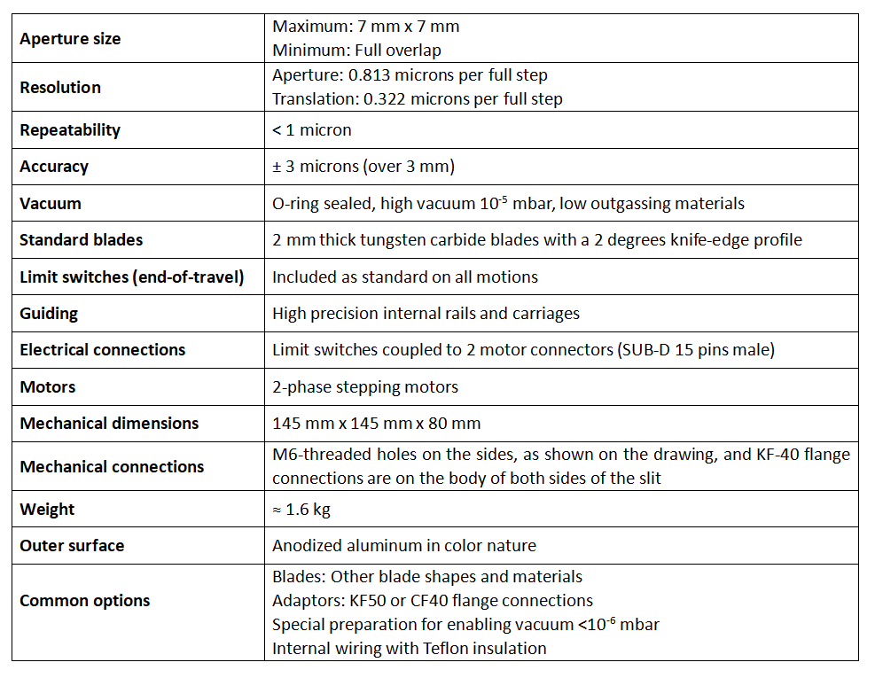 真空狹縫 AT-F7-HV技術參數