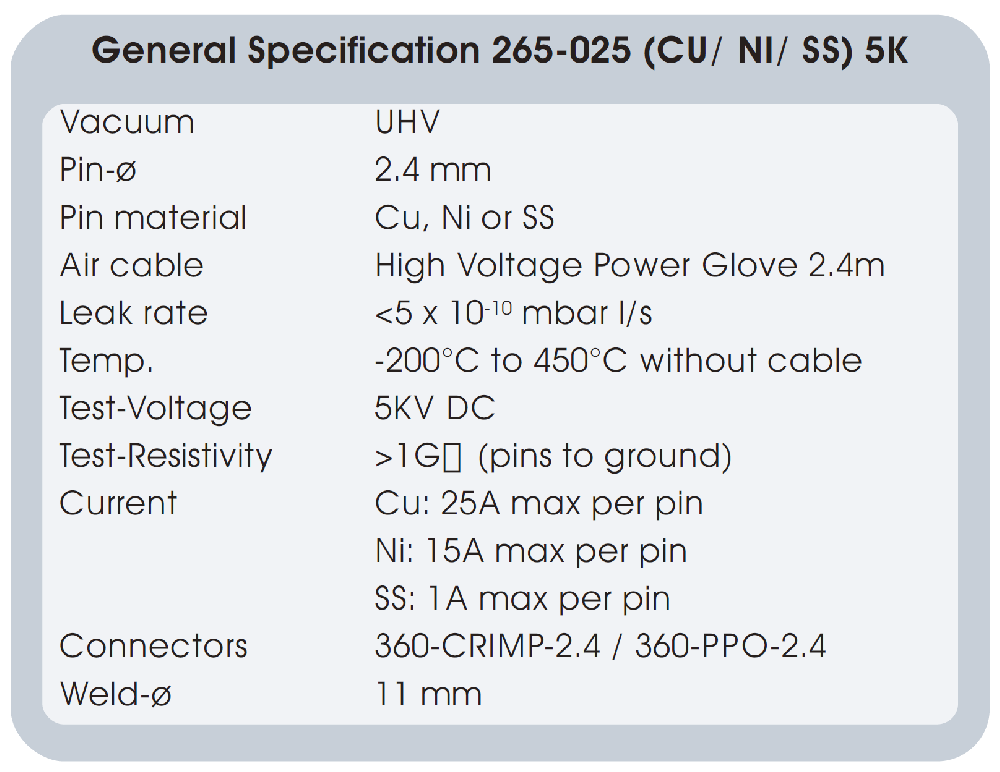 5KV高壓功率真空饋通的基本技術(shù)指標(biāo)