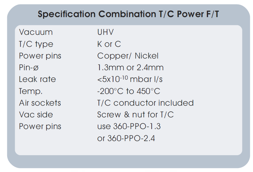組合型熱偶真空饋通基本技術(shù)指標(biāo)