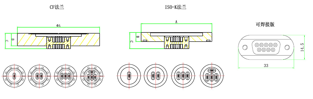 Sub-D真空饋通9針Feedthrough