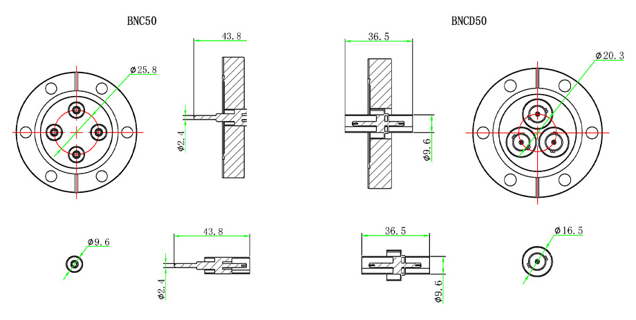 BNC50 / BNCD50同軸饋通尺寸