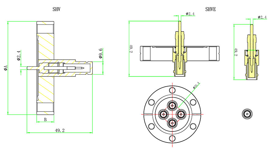 SHV / SHVD / SHVE同軸饋通尺寸