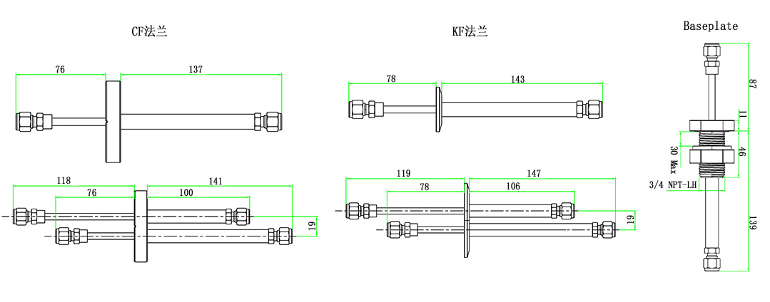 低溫流體饋通-Swagelok尺寸